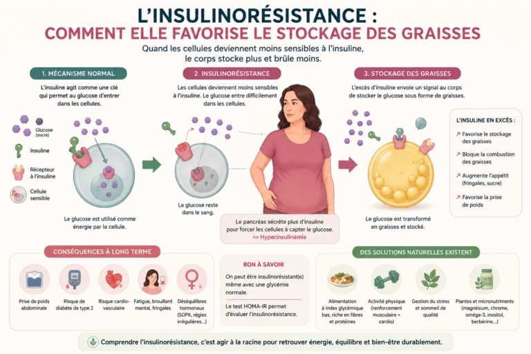 Schéma illustrant l'insulinorésistance et le stockage des graisses